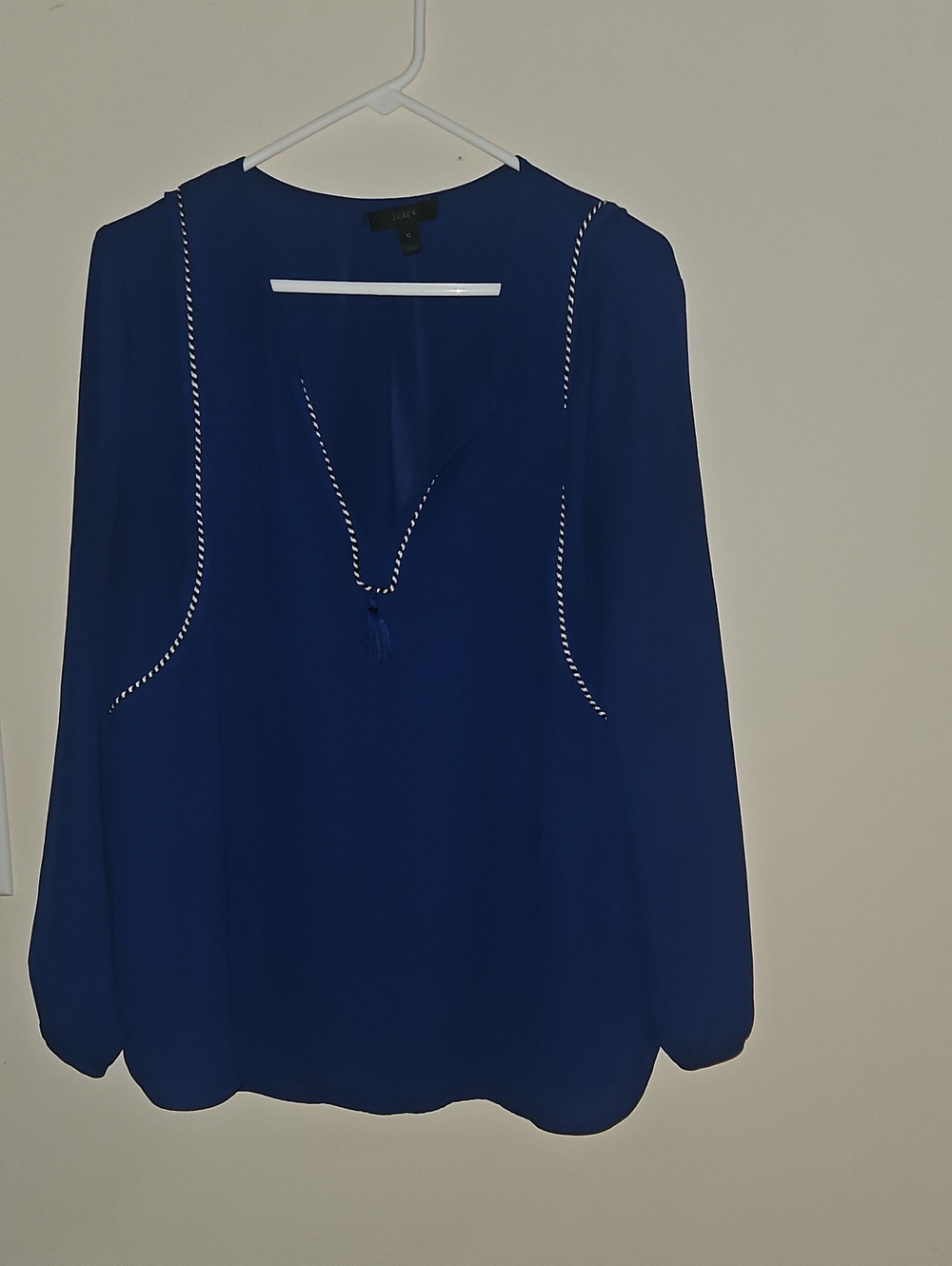J. Crew Royal Blue Split-Neck Blouse with Contrast Braid